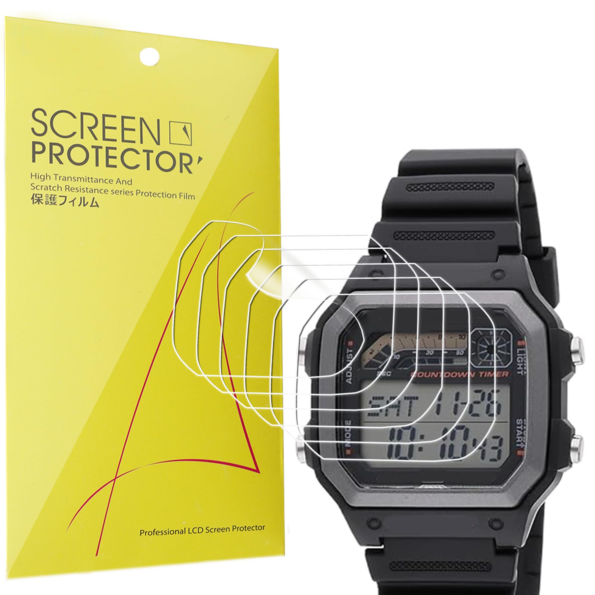 Lamshaw WS1600H Screen Protector, [6 Pack] Full Coverage TPU Clear Film Compatible for Ca-sio WS1600H Series Watch (6 Pack)