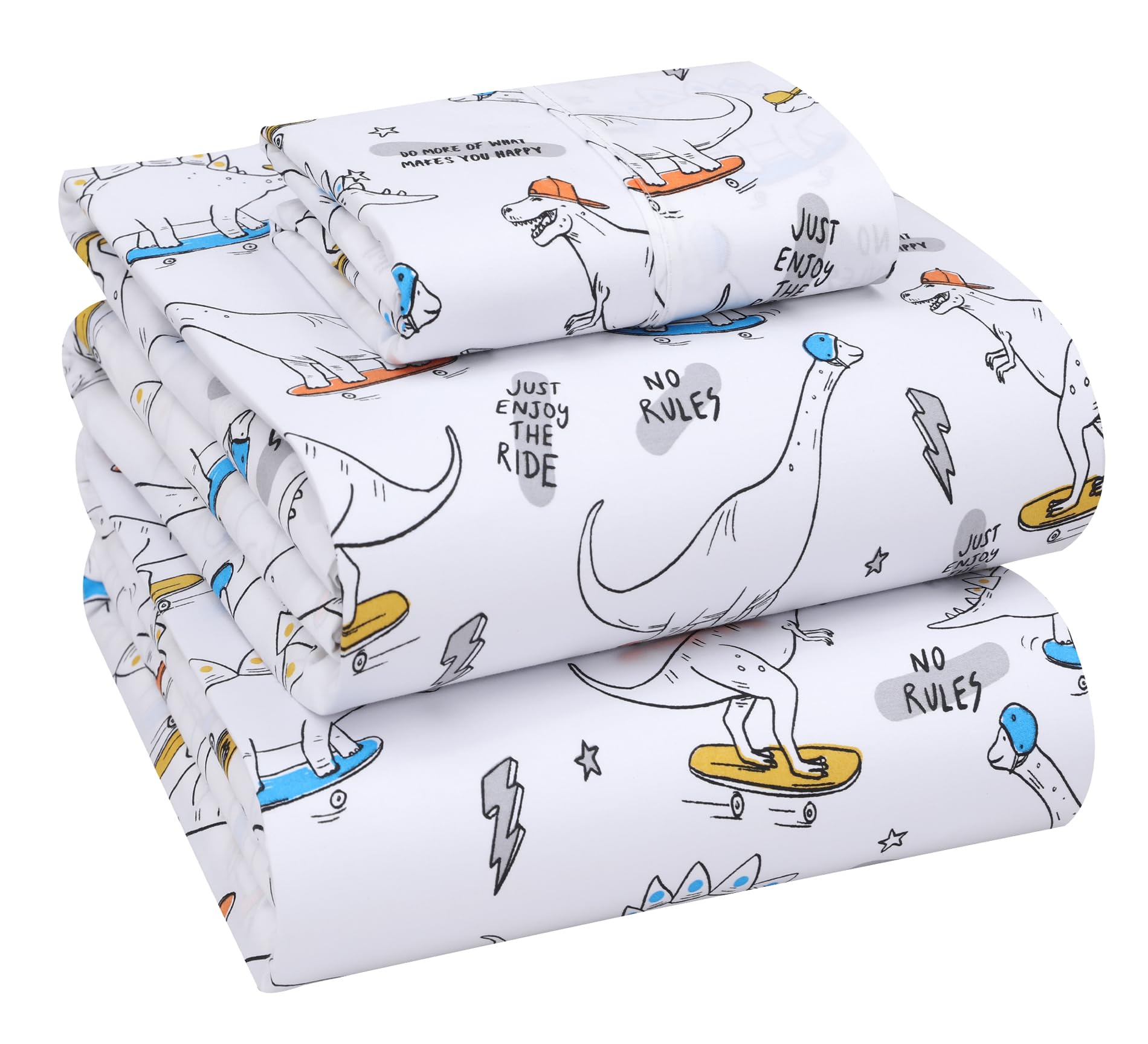 RUVANTI 100% Cotton Sheets – Twin XL Size Percale Bedding, Cooling &amp; Breathable Floral Design, Durable with a Crisp, Soft &amp; Comfortable Feel, 16" Deep Pocket, 3-Piece Set, Dino