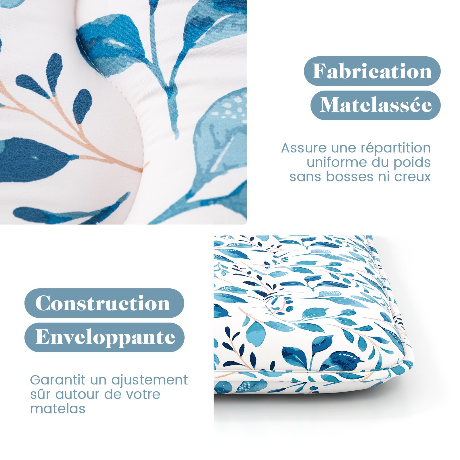 COSTWAY Matelas Futon Portable Pliable, Matelas Futon Japonais 90 x 200 cm, Housse Lavable, Matelas de Sol avec Sac de Transport, pour Le Camping, Les Voyages, d'Invités, Feuilles Bleu