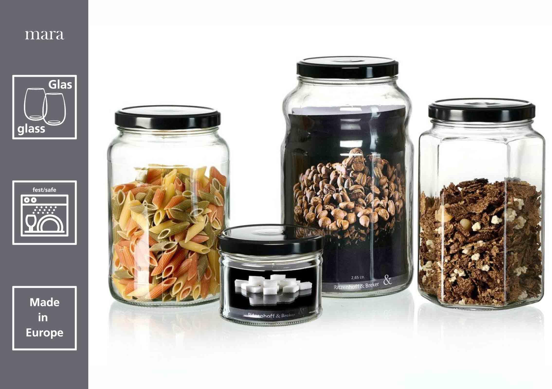 Ritzenhoff & Breker Mara Vorratsgläser-Set 4-teilig | Vorratsgläser-Set, Glas, Aufbewahrung verschiedenster Lebensmittel, Verschließbarer Deckel, Spülmaschinenfest