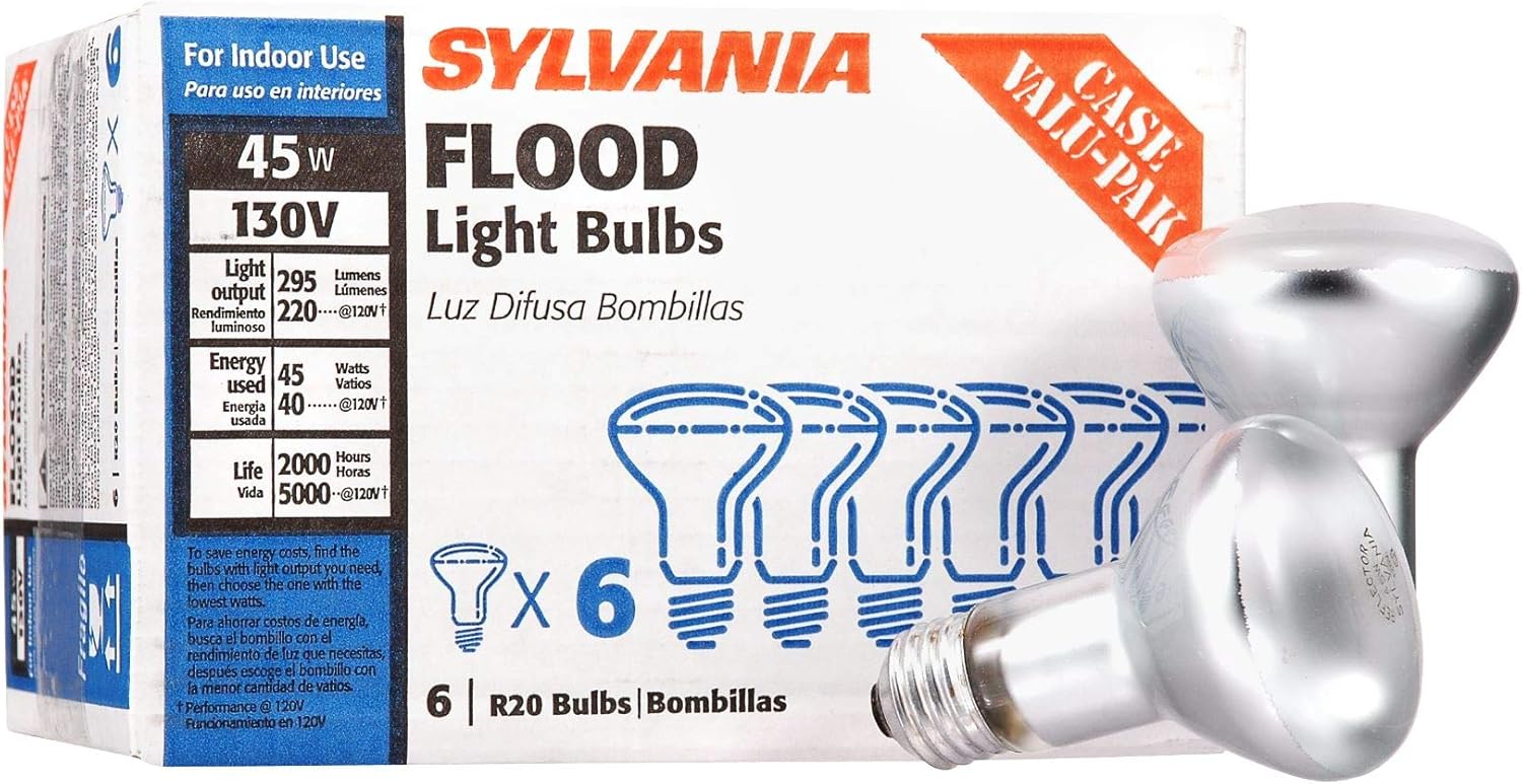 SYLVANIA Incandescent Flood Light Bulbs, R20 45W, 295 Lumens, 2,000