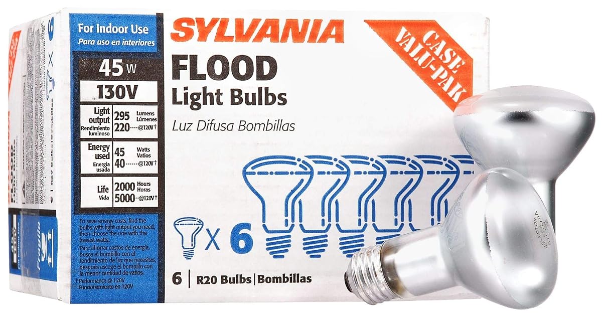 LEDVANCE Sylvania Incandescent R20 Flood Light Bulbs, 45W, 230 Lumens, Warm