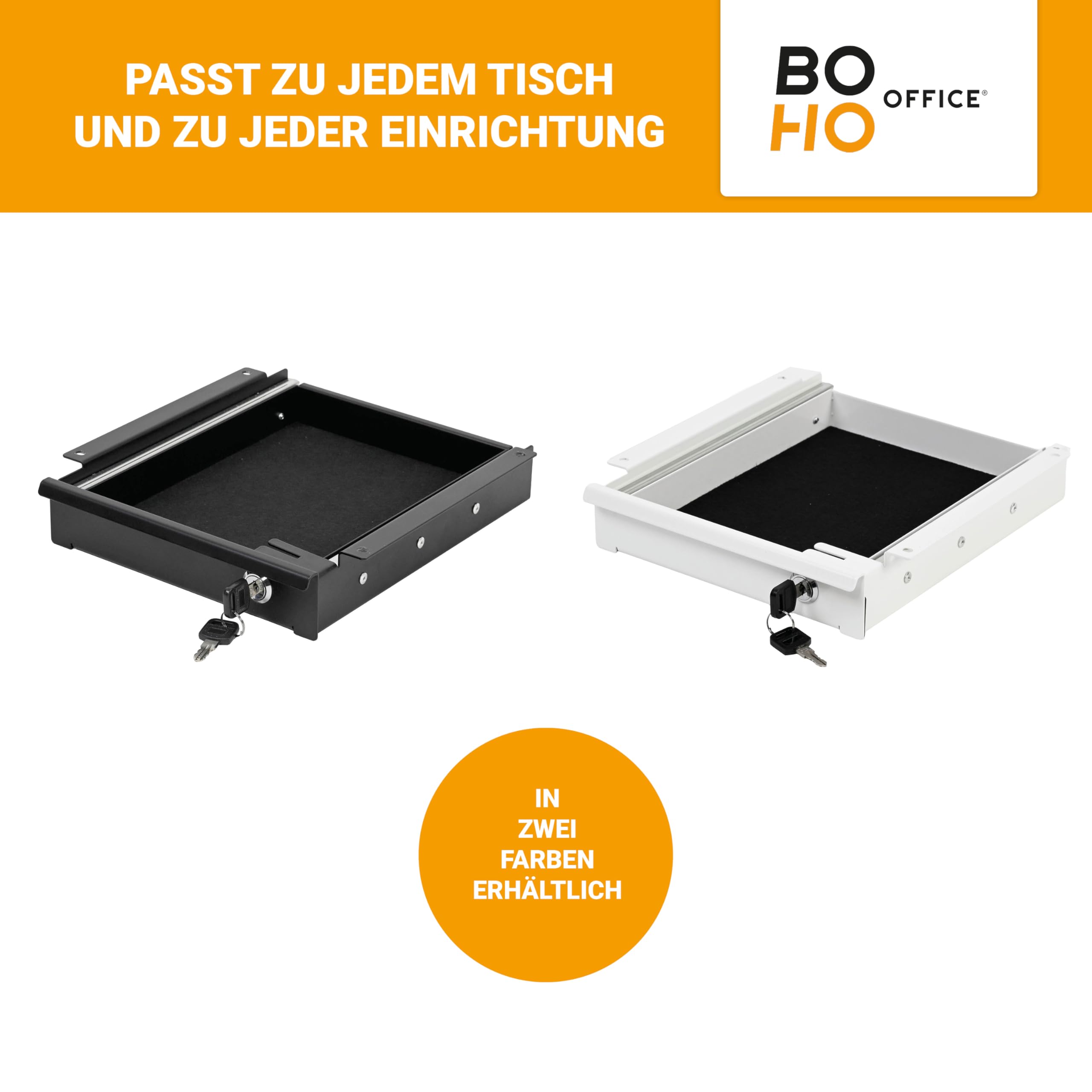 boho office® Schreibtisch Schublade schwarz – abschließbar mit Schloss, inkl. Organizer & Filz, Untertisch-Schublade für Büro & Home-Office, Breite 24,8 cm