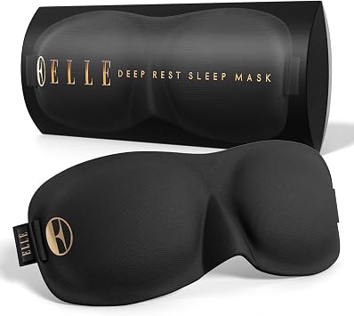 ELLE Contoured Sleep Mask Chic, Lash-Friendly 3D Design for Side Sleepers 100% Light Blocking Eye Shade for Travel & Beauty Rest