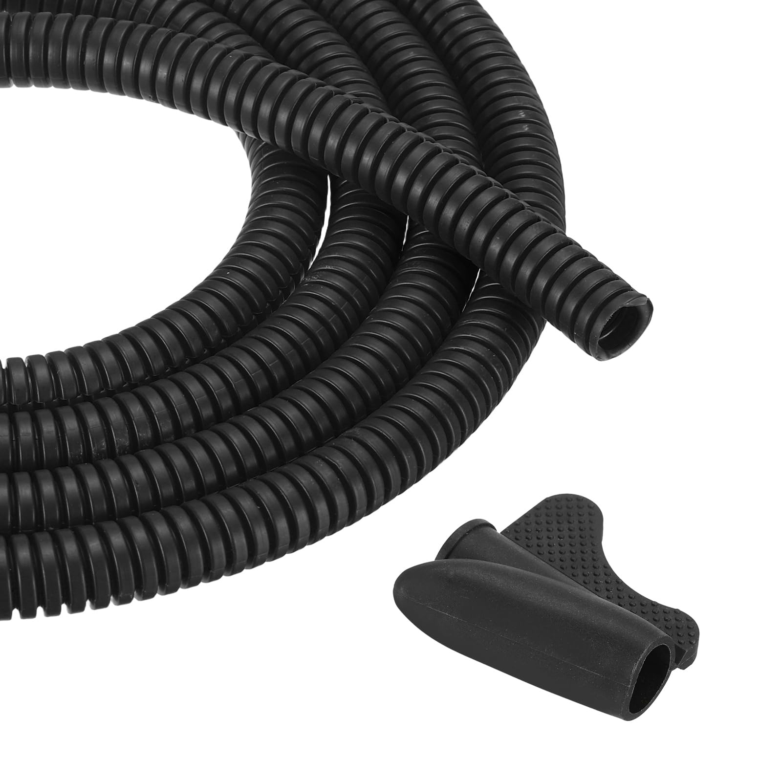 sourcing map 1/4 Inch 20ft Split Wire Loom Tubing, Flexible Cord Protectors with Installation Tool Cable Management Sleeve Conduits Cover for Office Home Electrical Automotive Wires, Black