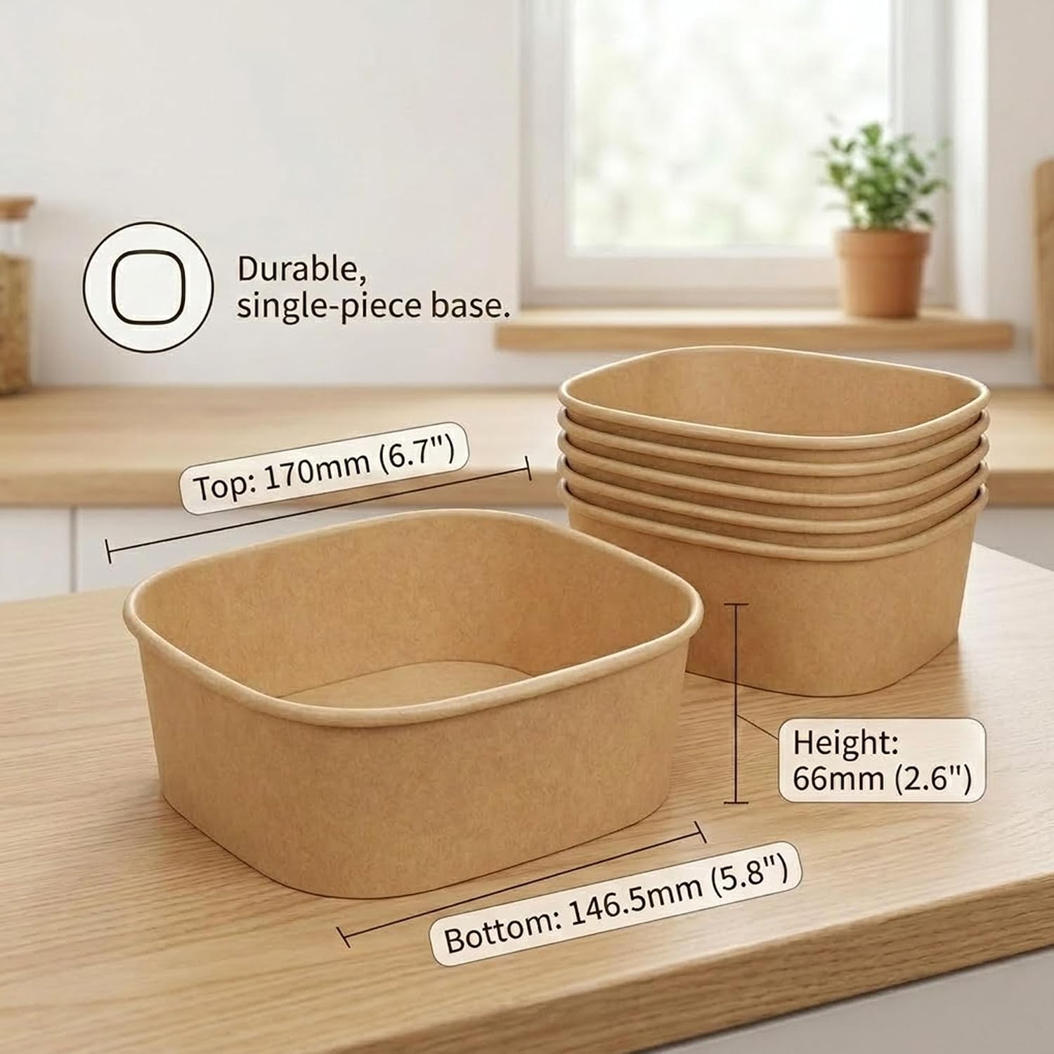 Jijukor 40oz Square Kraft Food Containers with Clear Lids, 20 Sets Natural Brown Paper Bowls, Disposable Meal Prep Containers for Salads, Pasta, and Catering (20 Bowls & 20 Lids)