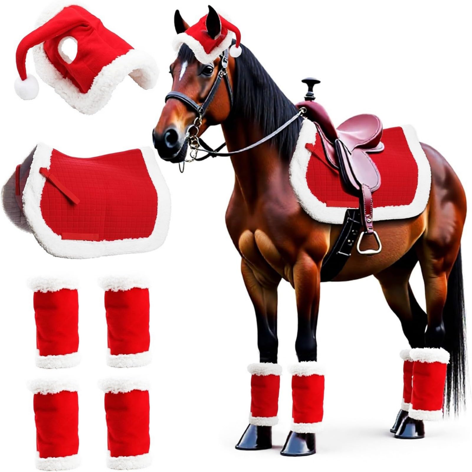 Vendas para caballos navideñas, diseño de instalación rápida para entrenamiento prolongado y paseos de celebración, cómodos protectores de patas de caballo