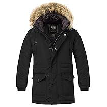 ZSHOW Giacca Invernale Imbottita Calda Parka da Esterno Spessa a Vento Jacket Outdoor Casual Giacca Pesante Idrorepellente Bambino Nero 128-134