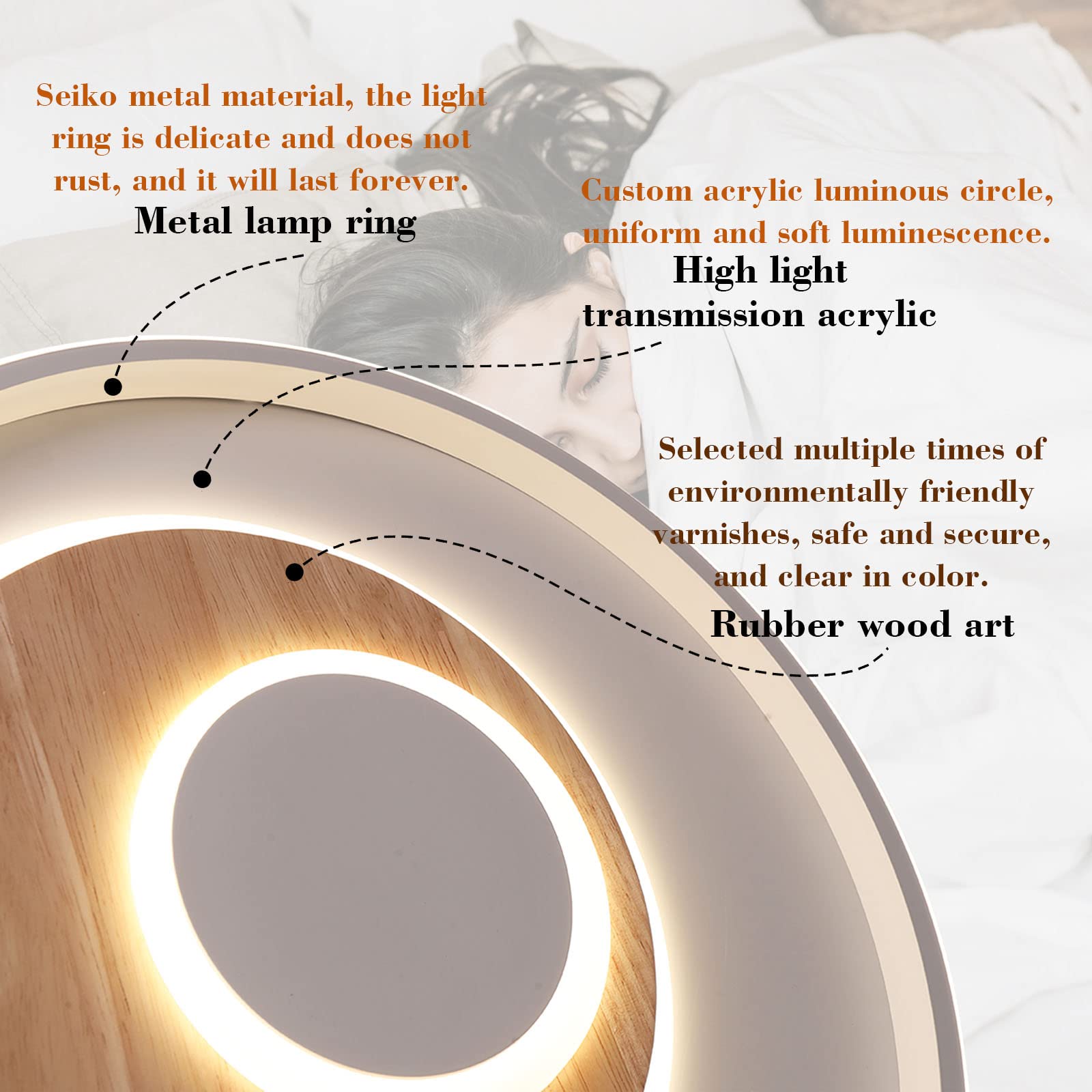 LED Deckenleuchte, Deckenlampe mit Holz, Deckenlampen Dimmbar mit Fernbedienung, Moderne Runde Holz Deckenlampe für Schlafzimmer Kinderzimmer Wohnzimmer Küche, 24W 2400LM Φ40cm