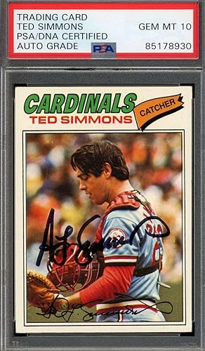 Ted Simmons Gem Mint 10 PSA DNA Signed 1977 Topps Autograph
