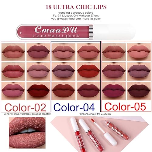 Miniatura 3 de Juego de 6 pintalabios líquidos mate, color rojo oscuro, mate, de larga duración, 24 brillos de labios impermeables, juegos de lápices labiales para