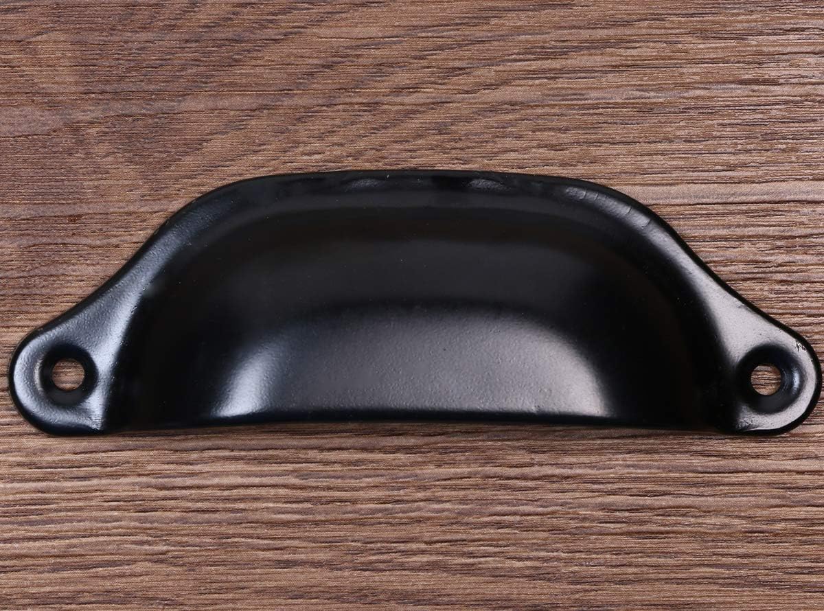 ONLYKXY Shell-Shaped Design Black Antique Metal Kitchen Cabinet Knobs Pulls Handles - 3 7/8 Inch Bin Cup Drawer Hardware (10 Pack/Black)