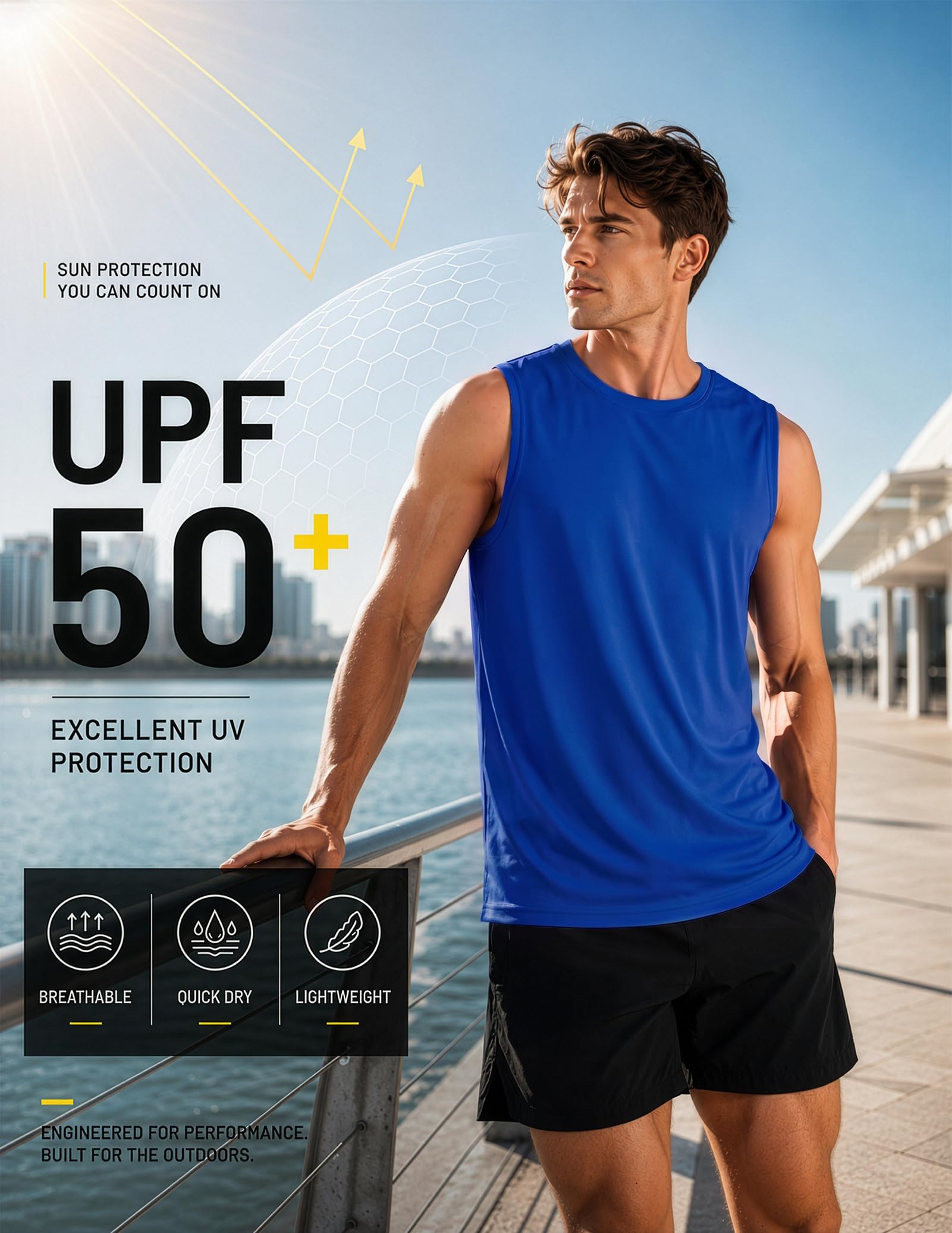 MIER - Canotta da uomo senza maniche, ad asciugatura rapida, per allenamento muscolare, UPF 50+, protezione solare - blu - XX-Large