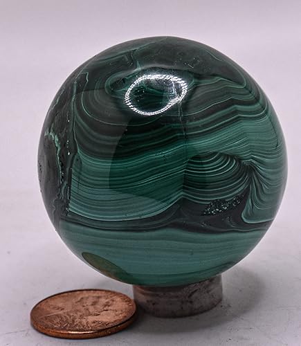 Miniatura 5 de Esfera de malaquita verde oscuro pulida de 1.693 in y 5.64 oz, con piedras preciosas naturales pulidas - Congo + soporte