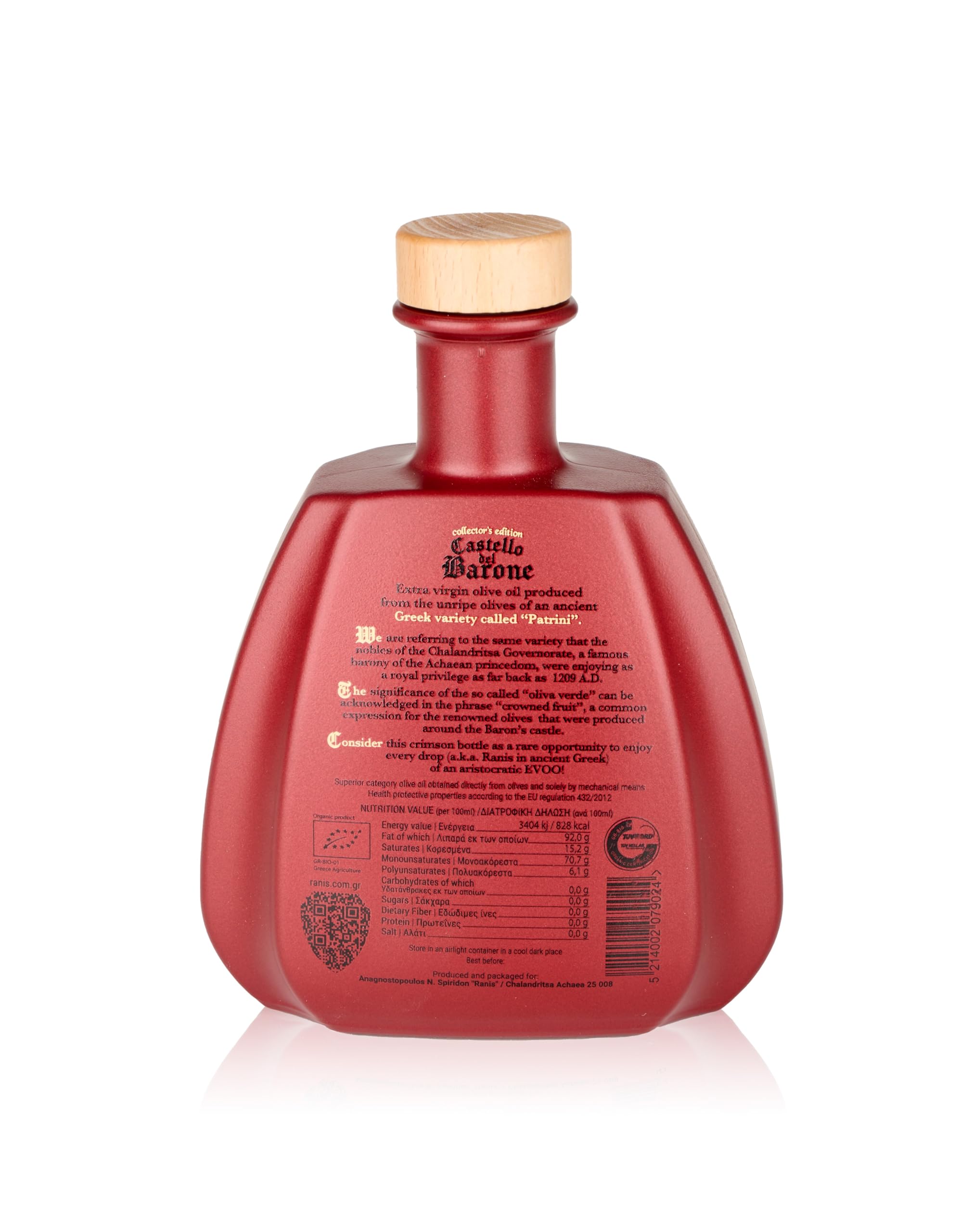Ranis Castello del Barone oliwa z oliwek Extra Virgin o intensywnym aromacie i rewelacyjnym smaku ze starożytnej odmiany oliwek w Achaia, Grecja, 700 ml