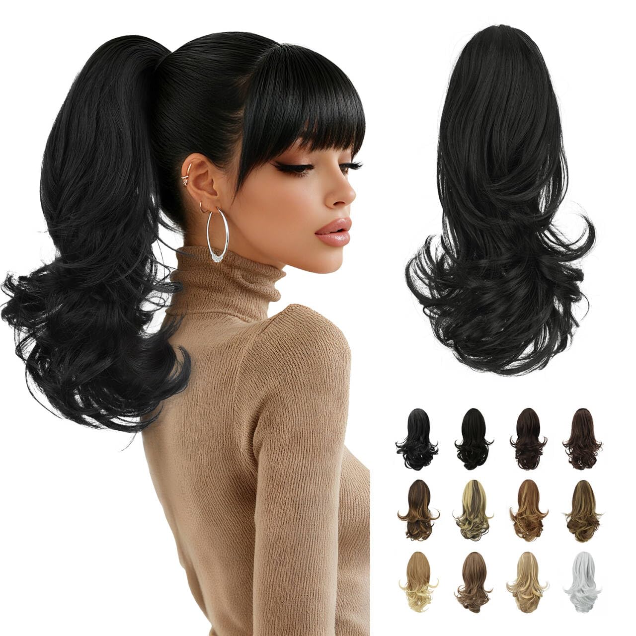 Sofeiyan 33cm Ponytail Extension Long Curly Ponytail Clip in Claw Hair Extension Natural Looking Synthetic Hairpiece for Women, 130ml