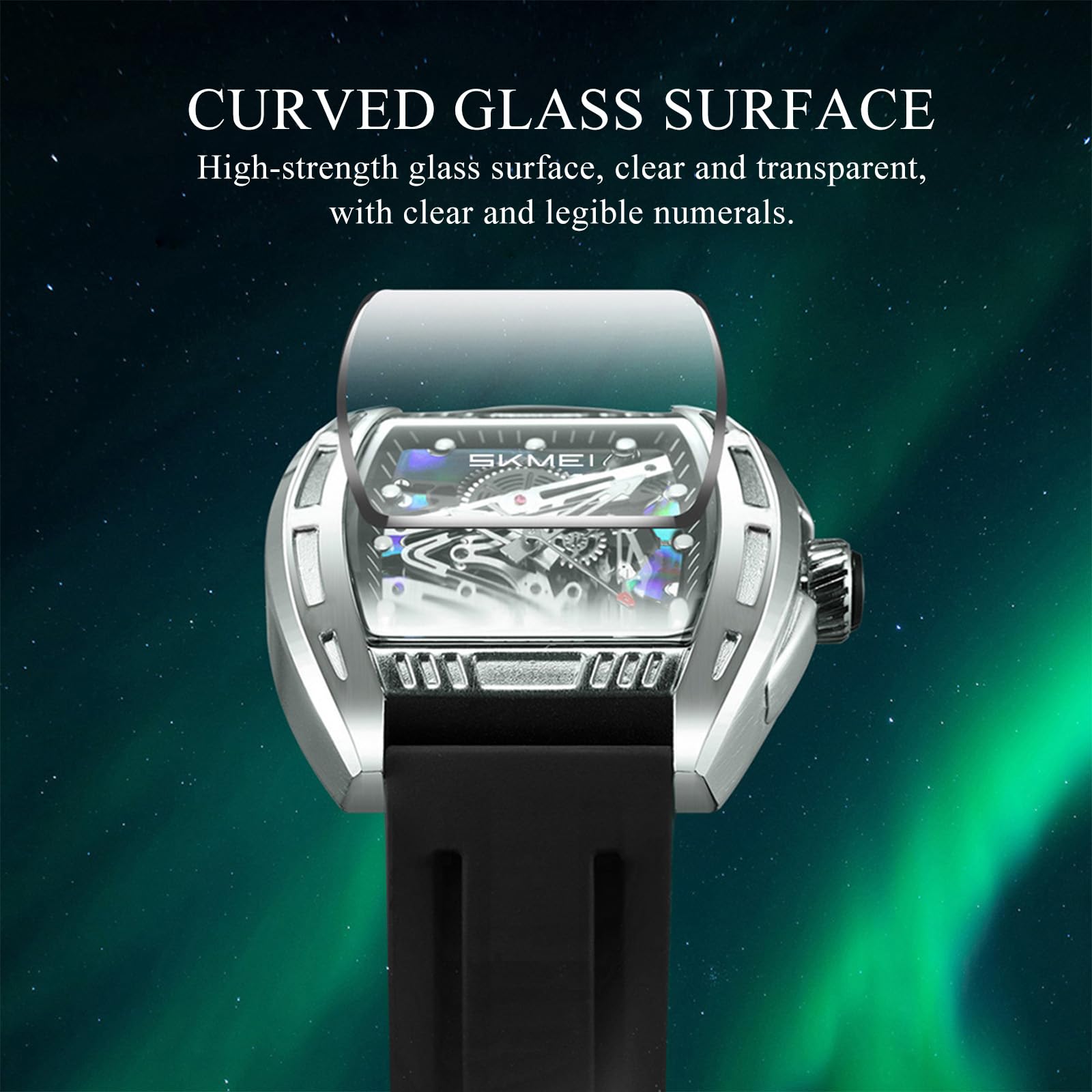 SKMEI Reloj analógico de esqueleto de moda para hombre, de lujo, casual, impermeable, con luminoso
