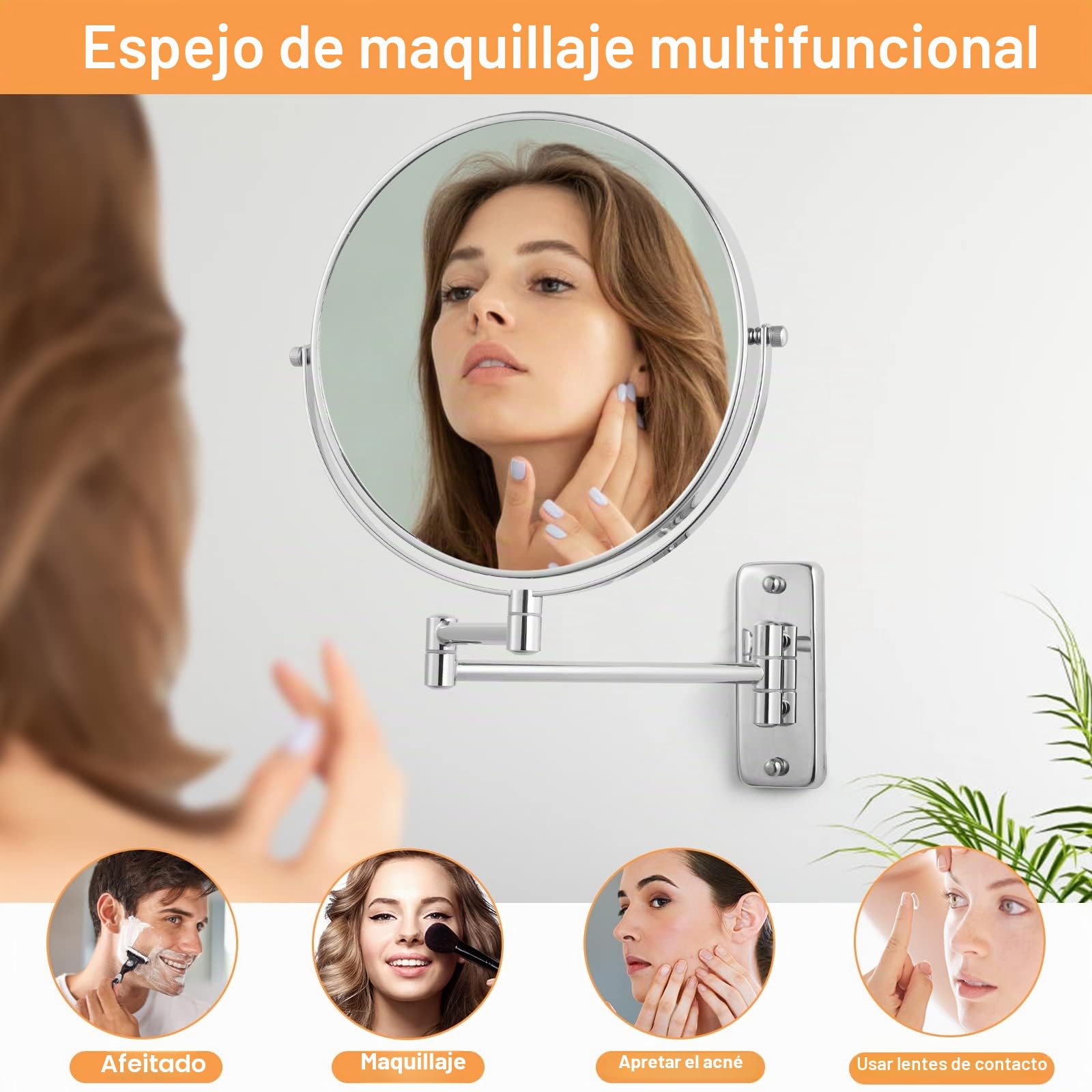 Espejo cosmético de 9 Pulgadas con Aumento, Espejo de Maquillaje 1X/7X, Montaje en Pared, Espejo de Pared de Doble Cara, Espejo de Afeitado, Espejo de Aumento Giratorio de 360° para baño, SPA