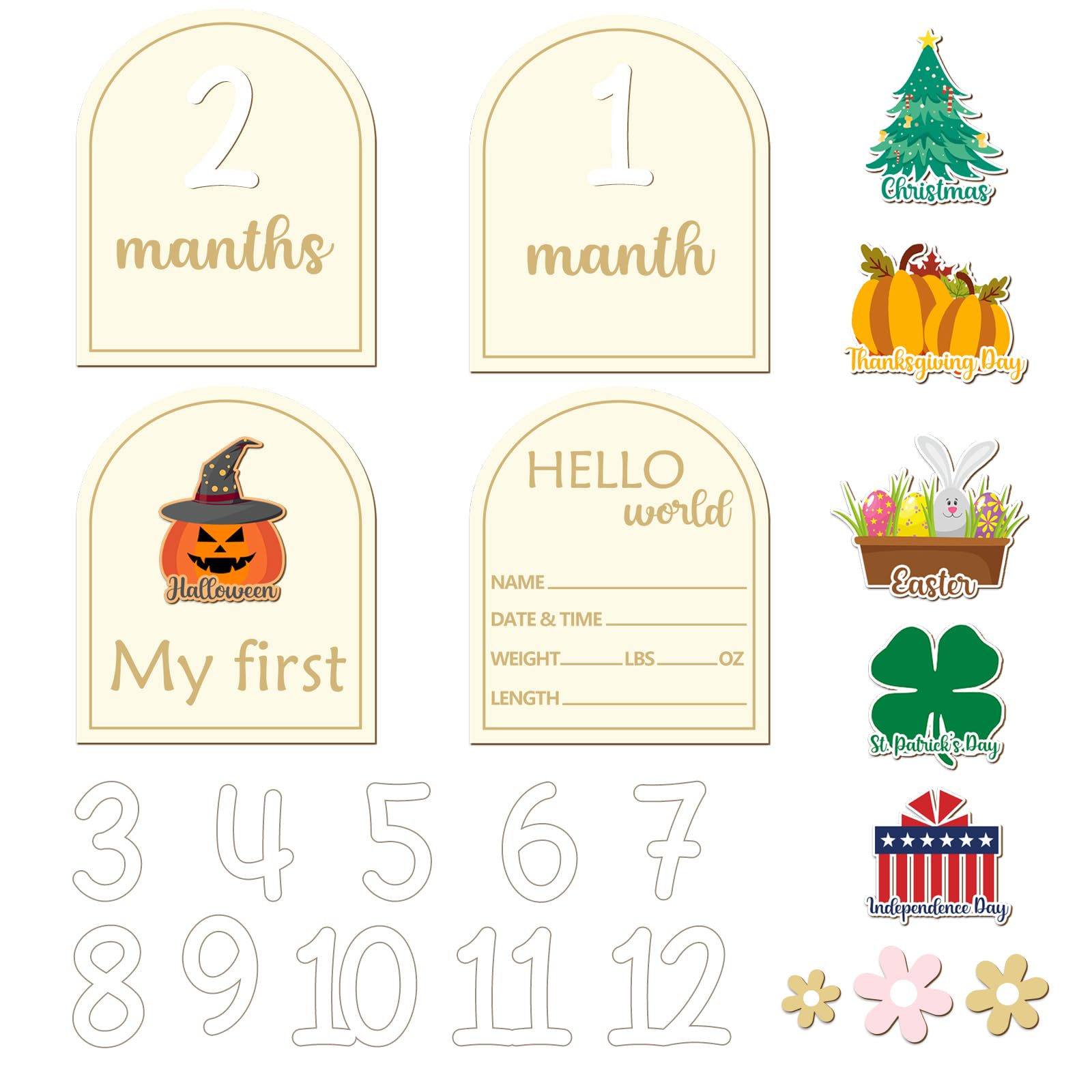Decorazioni per carte dei mesi del traguardo del bambino, carte mensili in legno per il traguardo del bambino Vacanza Annuncio del bambino traguardo del neonato Cartelli dei mesi del bambinos