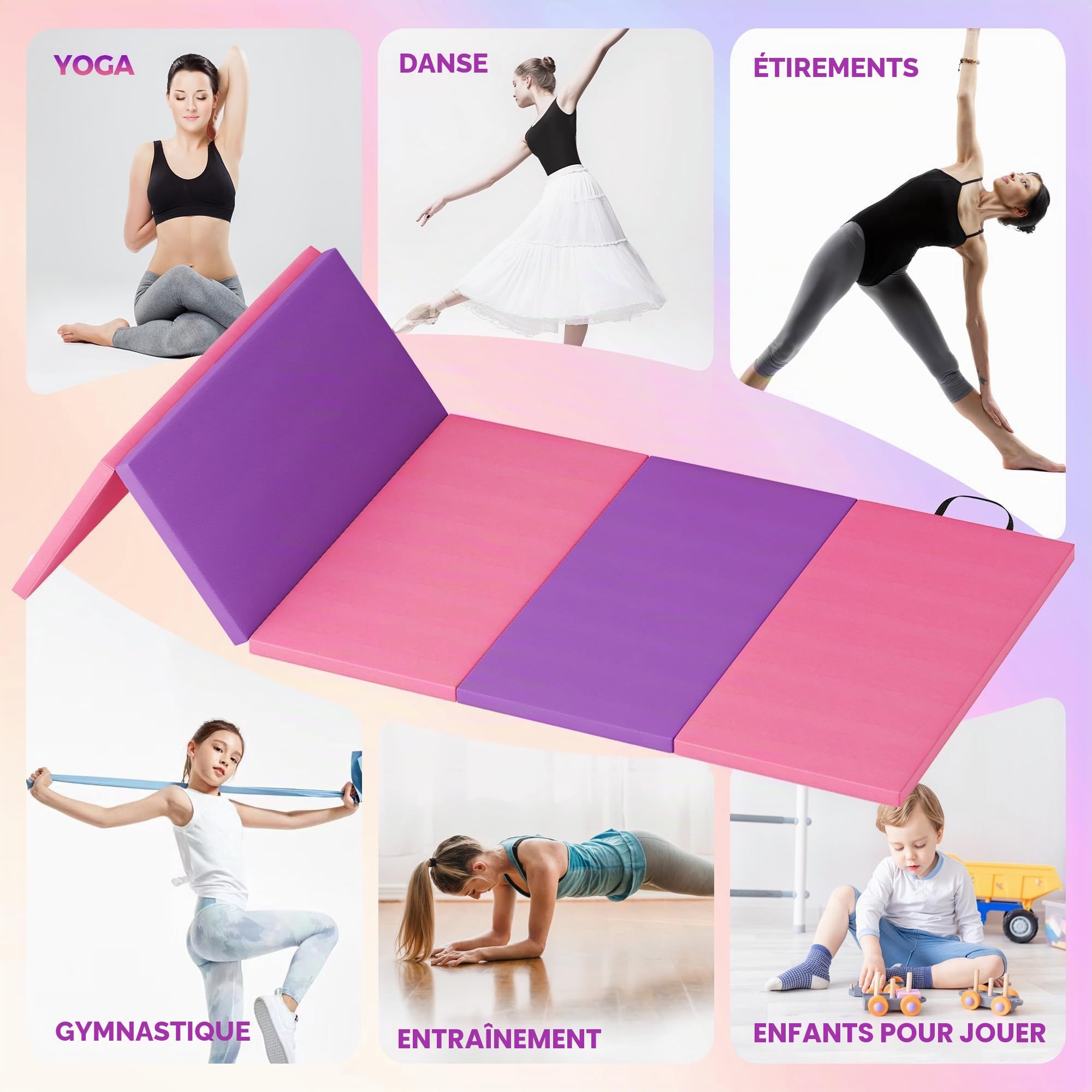 Aptliton Tapis de Gymnastique Pliable 4/5 Plis,Tapis de Sport Souple en Cuir, Portable pour Yoga, Fitness, Jeux Enfants à Domicile