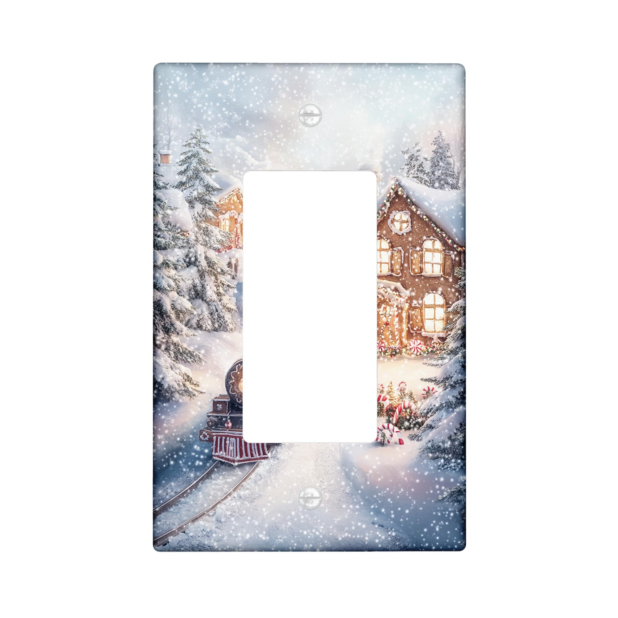 Winter Train Light Switch Cover Plates/Outlet Covers, Cozy Locomotive Design for Holiday, Christmas Wall Decor for Home Office, Standard Size Single Rocker
