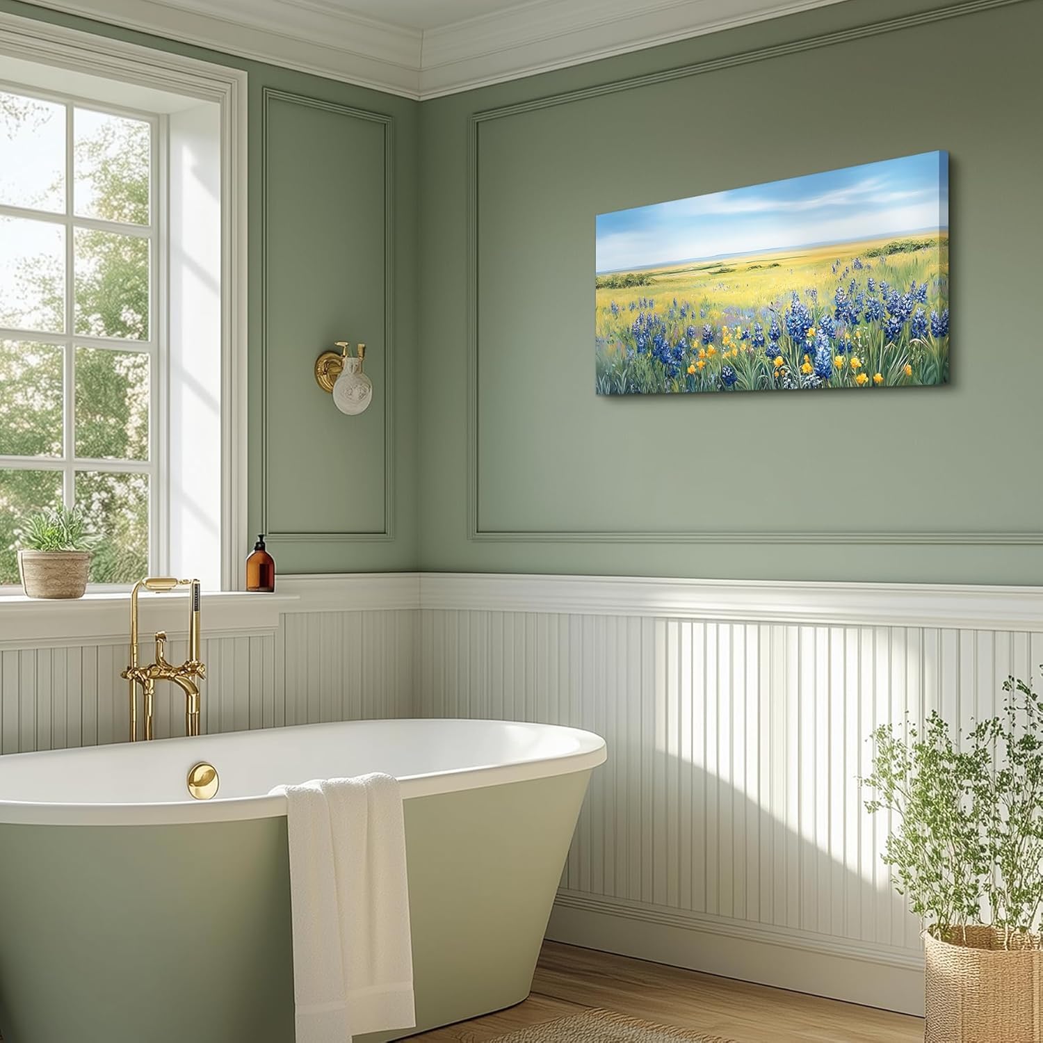 lianyibo Nature Landscape Wall Art, Large Coastal Meadow Canvas Painting, Countryside Scenery Pictures Prints Decorazione per soggiorno(50x100cm/Senza cornice)