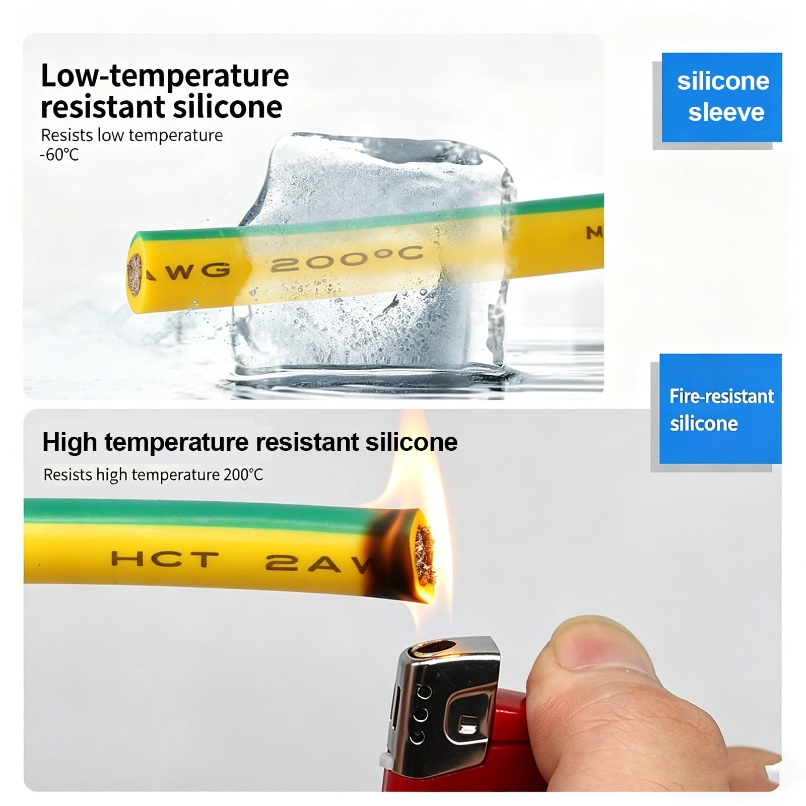 Cable De Tierra De Silicona 12/10/8/6/4/2 AWG Núcleo De Cobre Estañado 0.08mm Hilo Fino -60 A 200℃ Resistente Altas Y Bajas Temperaturas Cable Flexible(10AWG,320FT)