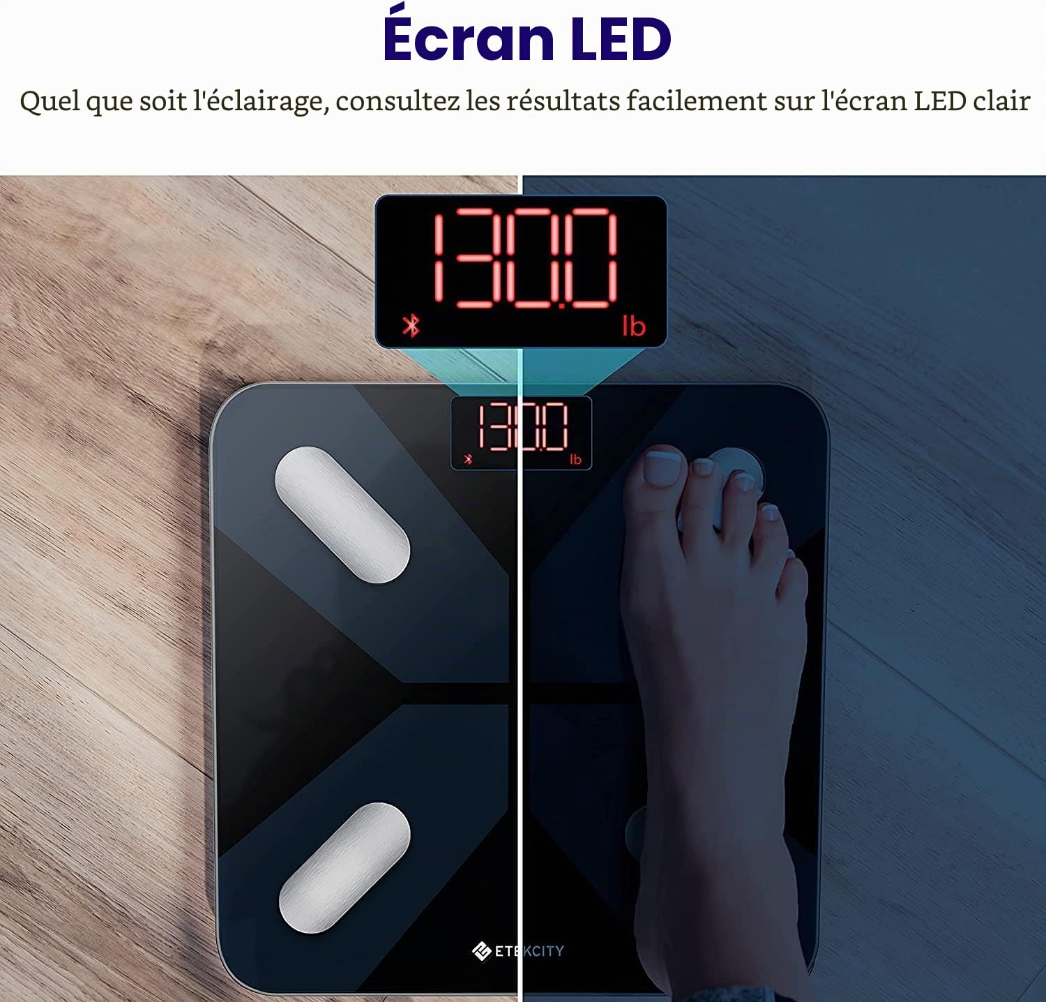 Etekcity Pèse-personne Bluetooth numérique intelligent avec application intelligente pour poids corporel, graisse, IMC, masse musculaire, 180 kg, noir