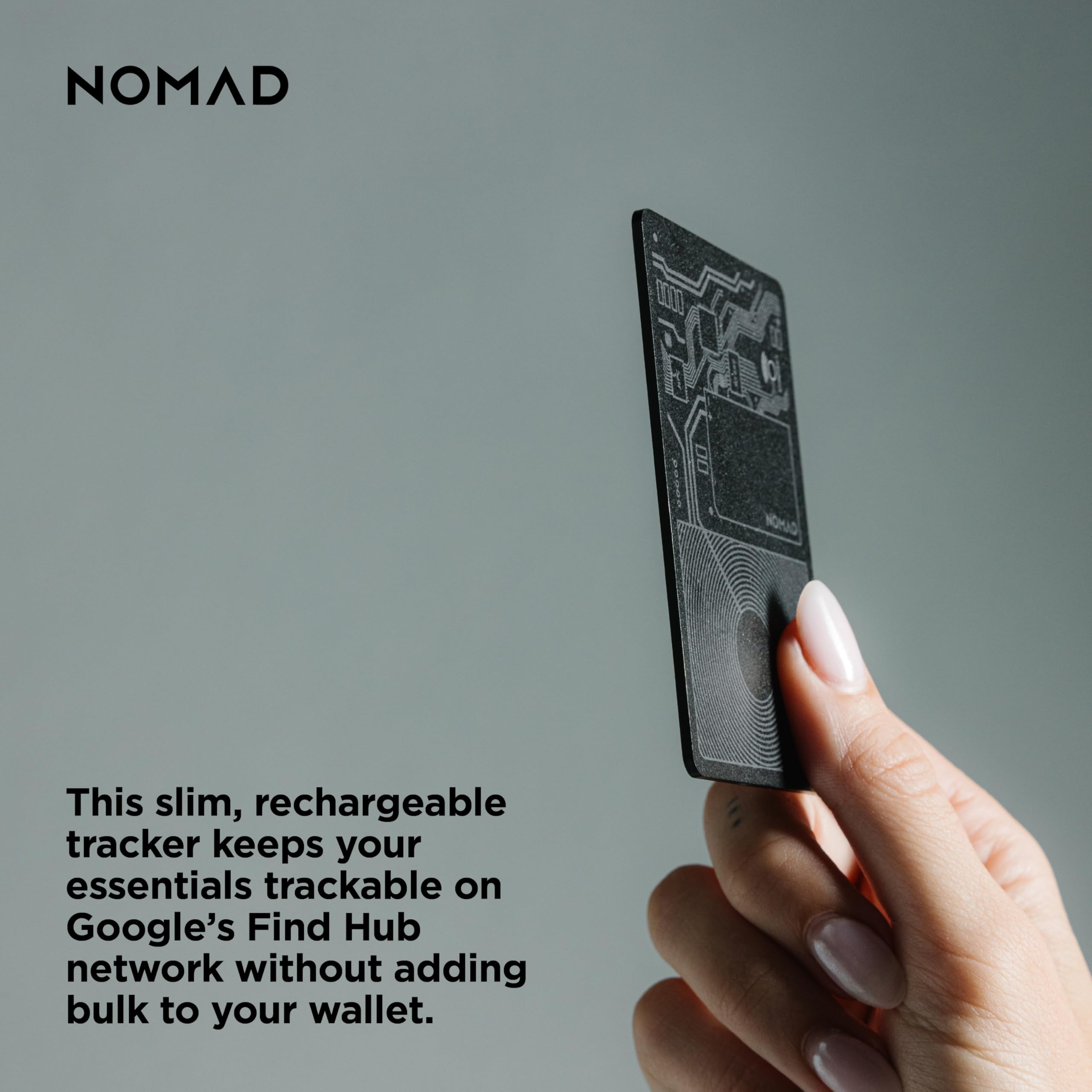 Nomad Scheda di tracciamento Air per Android, sottile, compatibile con Google Find Hub, tracker per carte ricaricabile impermeabile IPX7, batteria 7 mesi, spessore 1,7 mm, Android OS 9 o versioni