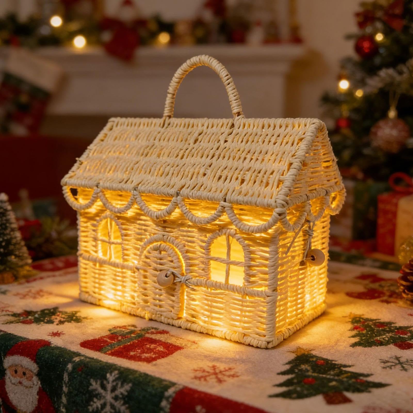 Cesto in vimini intrecciato a forma di casa, con coperchio | Cesto portaoggetti intrecciato per matrimonio, casa, cucina, cameretta dei bambini, camera da letto, soggiorno