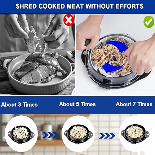 Miniatura 4 de Trituradora de pollo, trituradora de carne torcida, grande para pechugas de pollo, carne de cerdo desmenuzada con garras de acero inoxidable 304