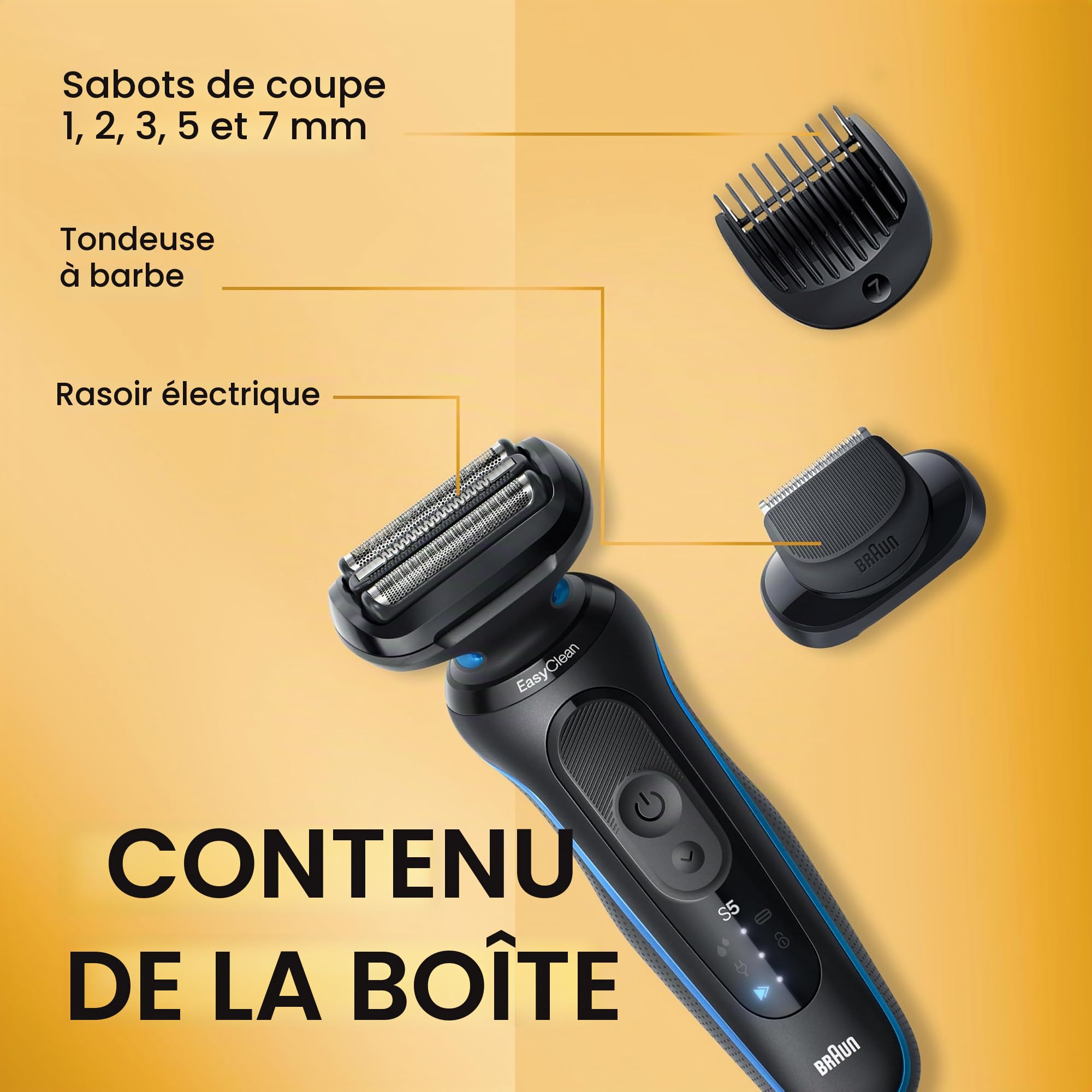 Braun Rasoir électrique pour homme, Series 5 5120s, rasage humide et sec, mode rasage turbo, rasoir en aluminium, conçu en Allemagne, avec tondeuse à barbe et pochette, bleu
