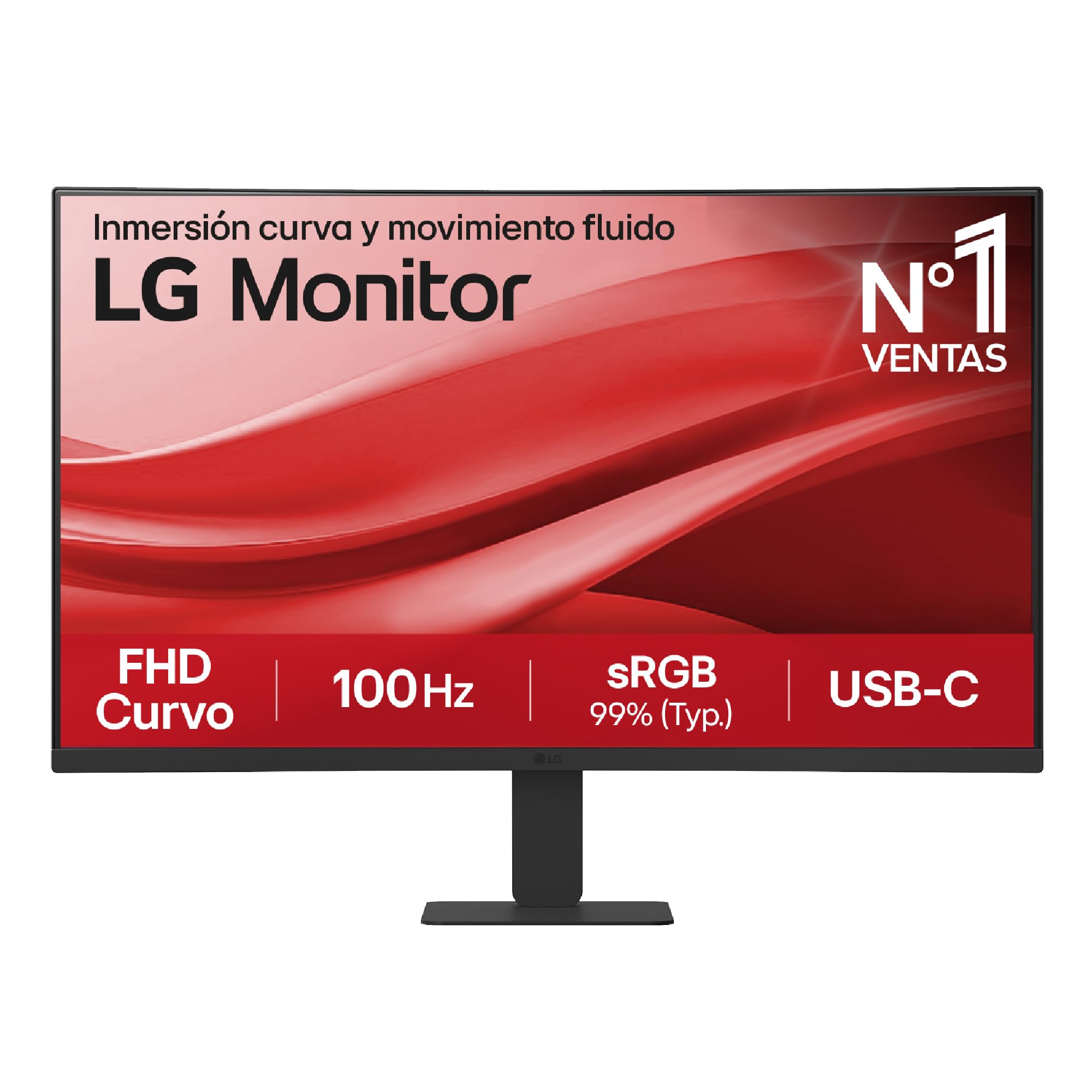 LG 27U421A-B Monitor, 27", FHD, 1500R Curved, VA Panel, 1920 x 1080, 100Hz, 5ms, USB Type-C, sRGB 99%, Tilt Adjustment, Matte Black | FHD (1920 x 1080), VA Panel, 1500R Curved, 16:9, HDMI 2.0, Read Mode, Anti-Flicker
