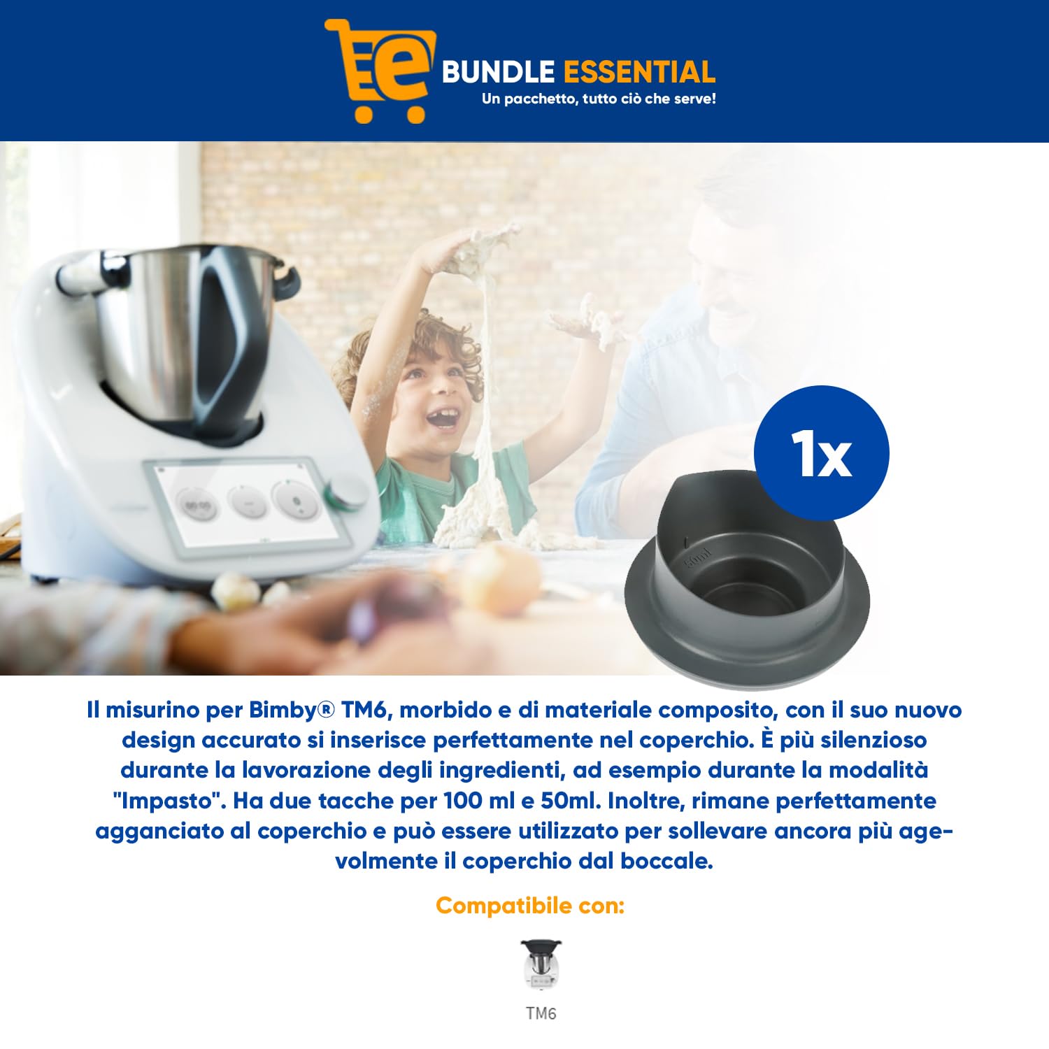 eRicambi Bundle Essential, Kit Accessori per Vorwerk Bimby TM6, Misurino, Farfalla TM6/TM5/TM31, Paraschizzi e Spatola TM6/TM5/TM31, Originale Sicuro per Uso Alimentare