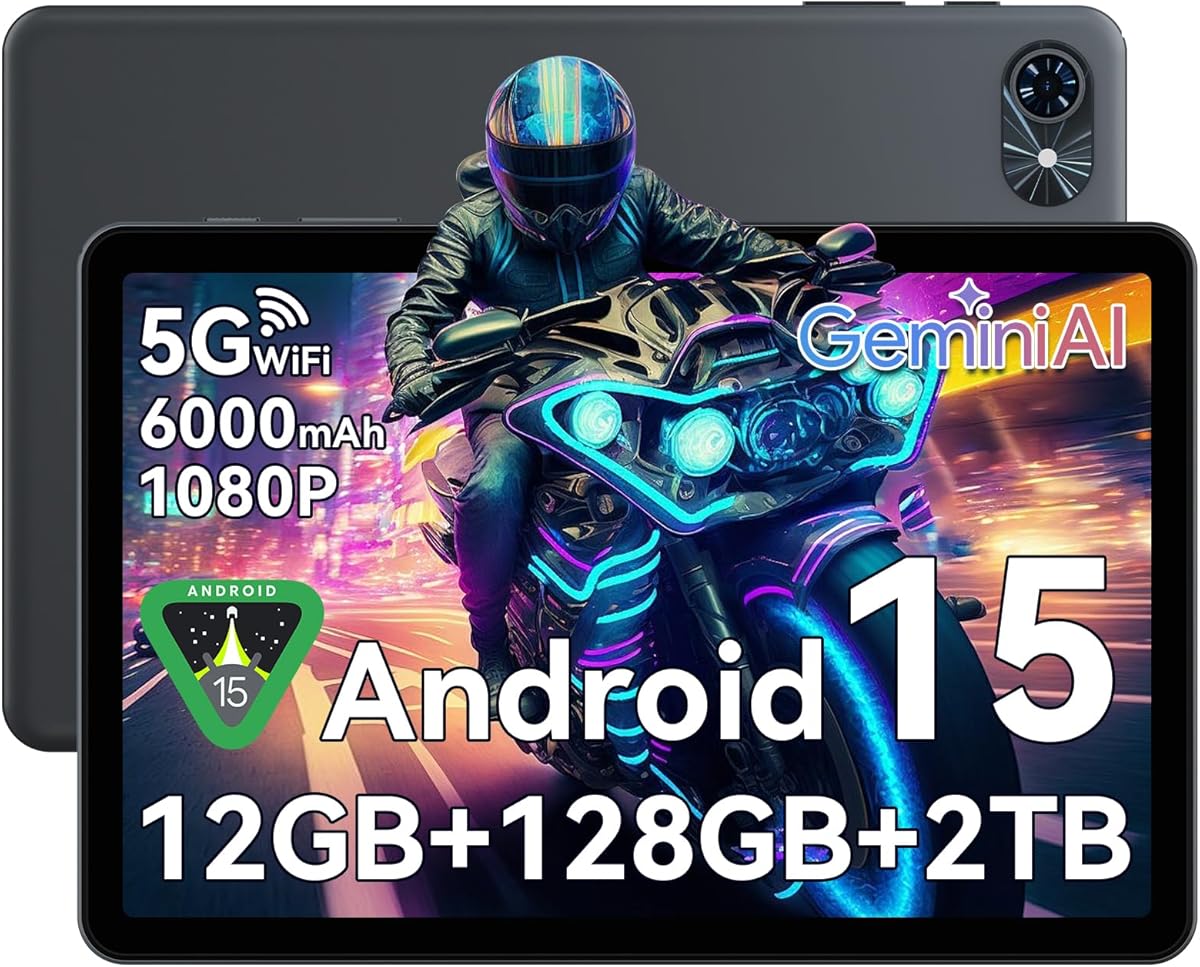 Tablet 10 Inch,Android 15 Tablet,GEMINI AI 2.0 Android tablets|12GB RAM+128GB ROM(TF 2TB)|5G WiFi|120Hz|6000mAh Fast Charging|1080P HD|Bluetooth 5.0|Smart Lens|GPS|2-Year Warranty-Grey : Amazon.co.uk