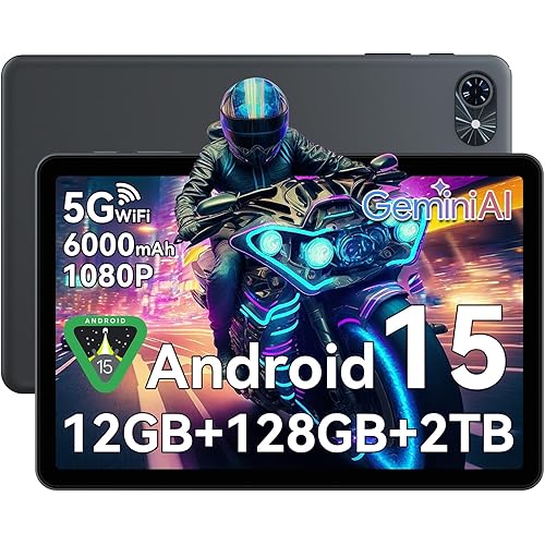 Tablet 10 Inch,Android 15 Tablet,Gemini AI 2.0 Android Tablets|12GB RAM+128GB ROM(TF 2TB)|5G WiFi|120Hz|6000mAh Fast Charging|1080P HD|Bluetooth 5.0|Smart Lens|GPS|2-Year Warranty-Grey