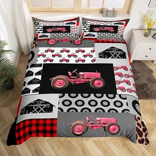 Miniatura 1 de Feelyou Juego de funda de edredón de tractor para niños, juego de ropa de cama de tractor de granja rojo para niños y niñas, equipo de camiones,