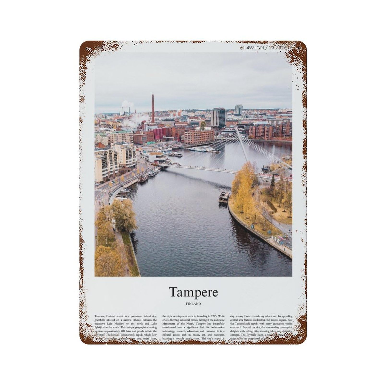 xiaoxiaoshen Tampere Finland City Scenery Wall Decor Art Metal Tin Poster Modern Home Decor Art Home Bar Shop Decorations Vintage Sign 40x30cm