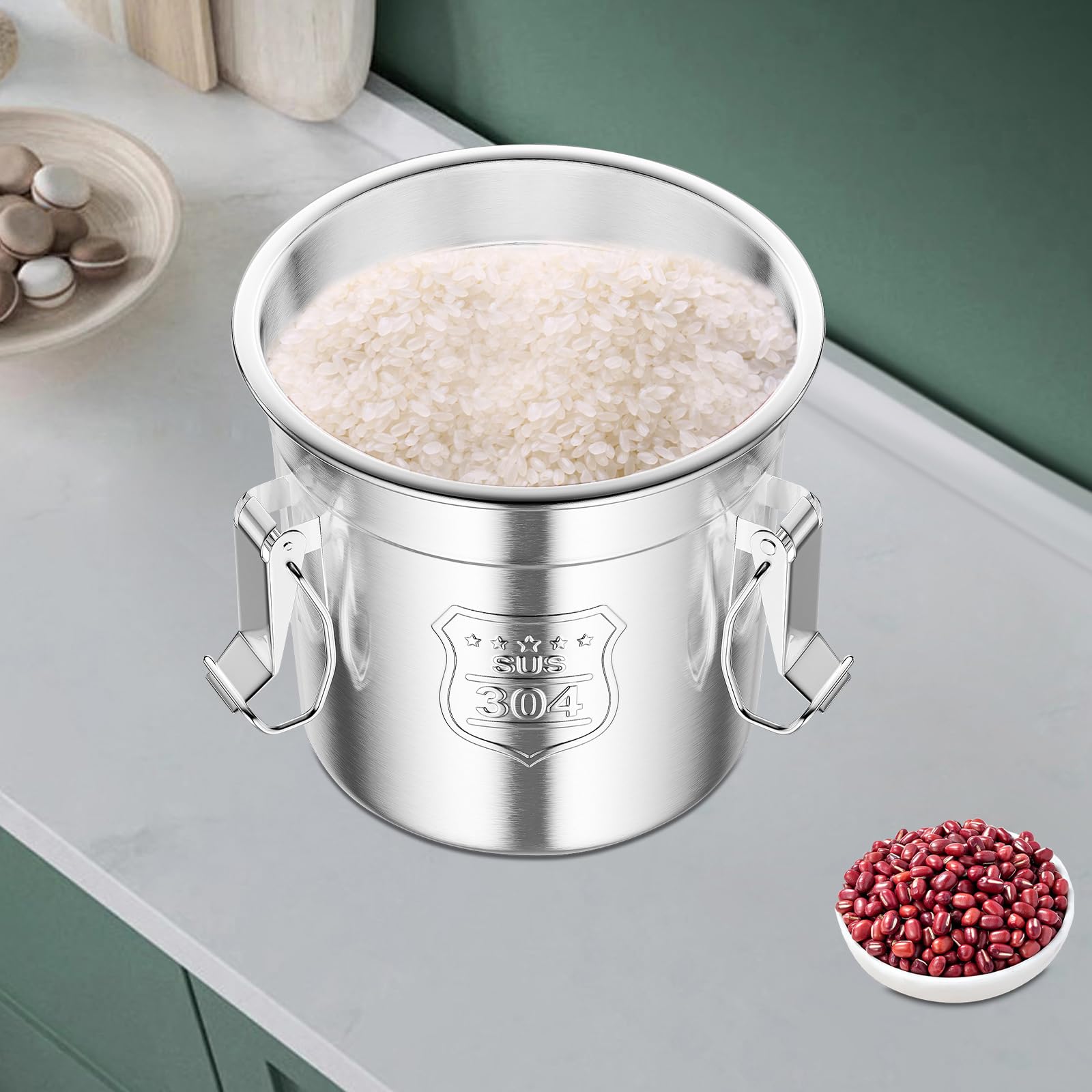 Contenitore ermetico in acciaio inox, da 6 l, ermetico, per alimenti, cucina, per cereali, contenitore ermetico con coperchio e morsetto di bloccaggio
