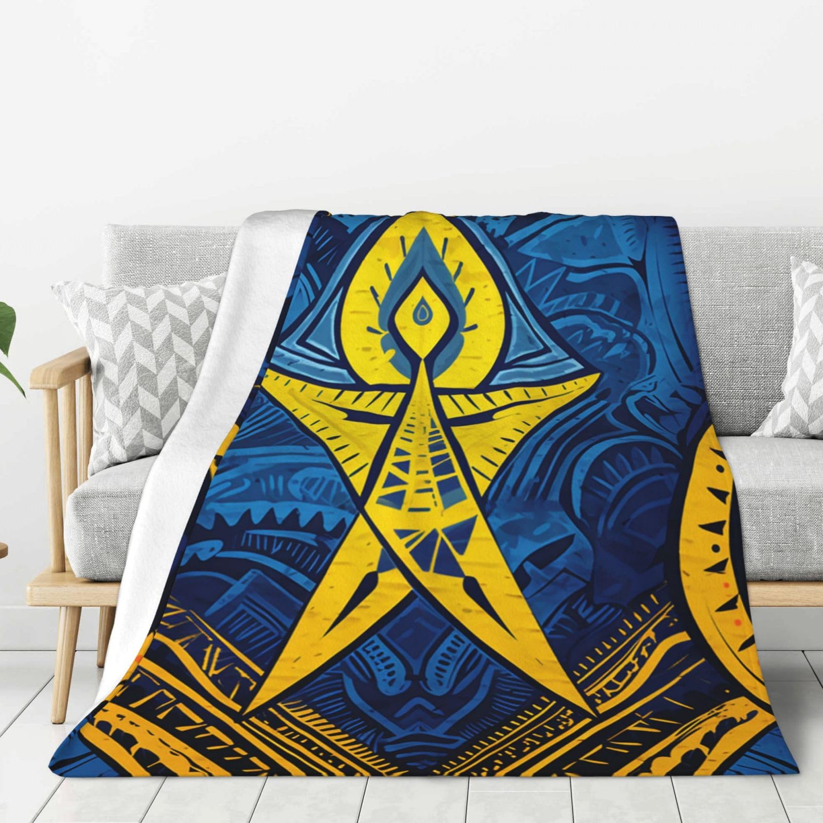 Couverture en flanelle hypoallergénique bleu et jaune contre les frissons du soir