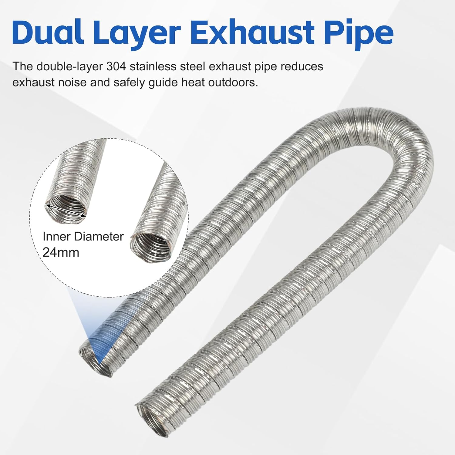 24mm Dual Layer Diesel Heater Exhaust Pipe Exhaust Muffler Silencer with Exhaust Tip and Silicone Coated Fiberglass Heat Insulation Wrap for All Chinese Diesel Heater, RV, Camper, Truck