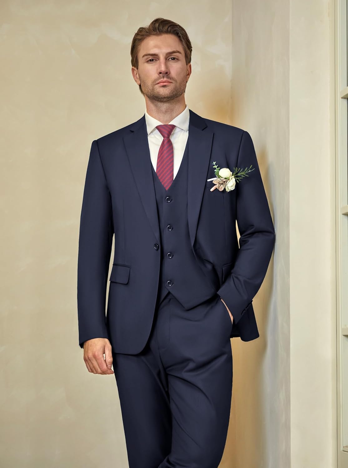 WULFUL Men’s Slim Fit Suit One Button 3-Piece Blazer Dress Business Wedding... - Picture 54 of 257