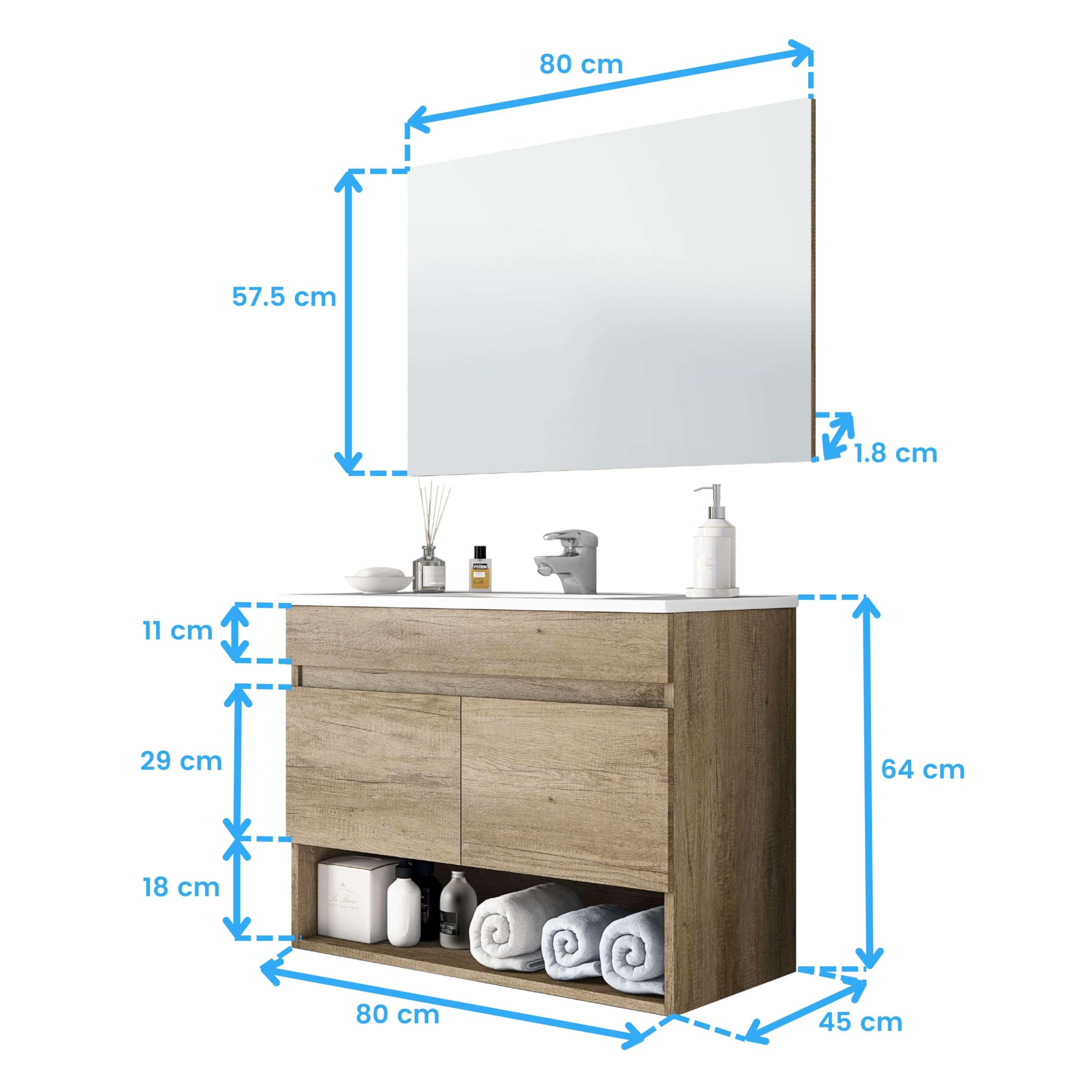 Miroytengo Mueble de Baño Estilo Natural en Color Roble Nordik con 1 Hueco de Almacenamiento y 2 Puertas 80x64x45 cm (Sin Lavabo)