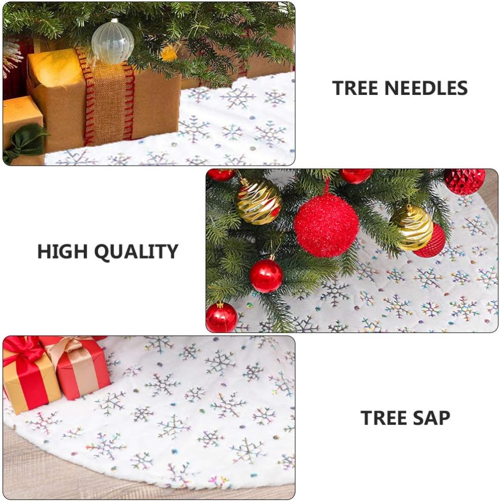 Christmas Tree Skirt Xmas Tree Base Cover Artificial Rabbit Fur Sequin Snowflakes Tree Skirt Plush Tree Mat for Xmas Holiday Party Decorations (S)