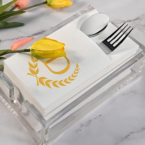 Miniatura 7 de Servilletas doradas de bolsillo con monograma, 100 servilletas de cena con letra D con bolsillo integrado para cubiertos para cubiertos, servilletas