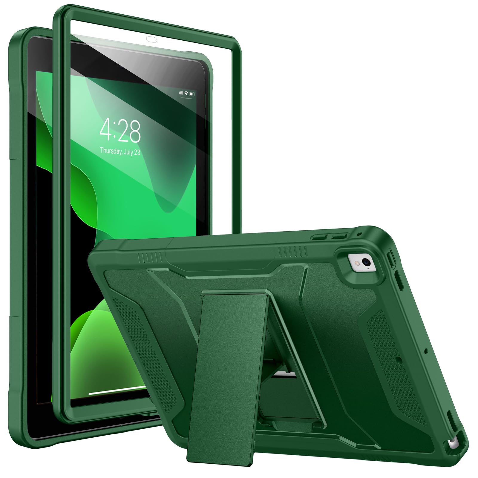 Photo 1 of Soke Case for iPad 6th/5th Generation 9.7 Inch 2018/2017,with Built-in Screen Protector and Kickstand, Rugged Full-Body Heavy Duty Protective Cover for Apple iPad Air 2 /Pro 9.7 - Alpine Green