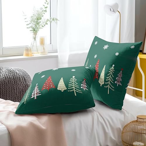 Miniatura 6 de Fundas de almohada decorativas de árboles de Navidad de 18 x 18 pulgadas, color verde bosque, juego de 2 fundas de almohada cuadradas de algodón con