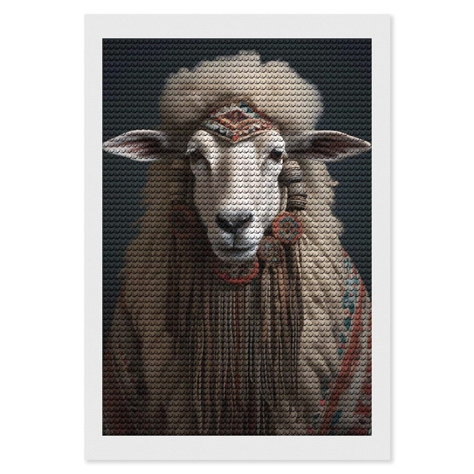 Junmoney Aztec Sheep Diamond Art Canvas 8"x12", for Adults, Pleasing Wall Art Project, Modern Decor, Gift Idea, Nice Detail and Sparkle