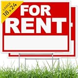 for Rent Sign&comma; &lpar;2 Pack&rpar; Double Sided 18x24 Inches&comma; Corrugated Plastic with Metal H Stake&comma; Made in USA