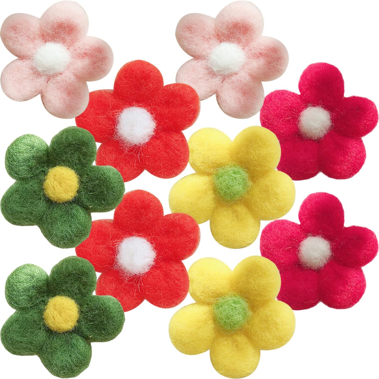 Fleurs en laine feutrée pour personnaliser des cadeaux faits main et broches enfants